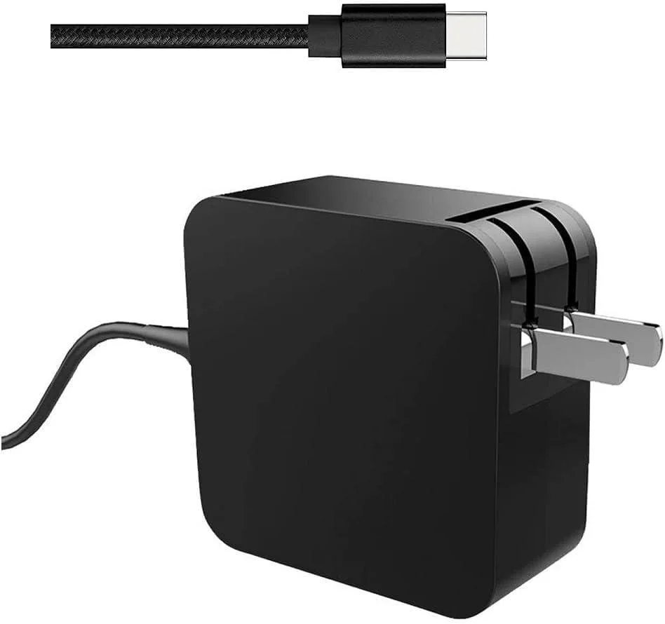 Compact black USB-C power adapter with 68-inch cable