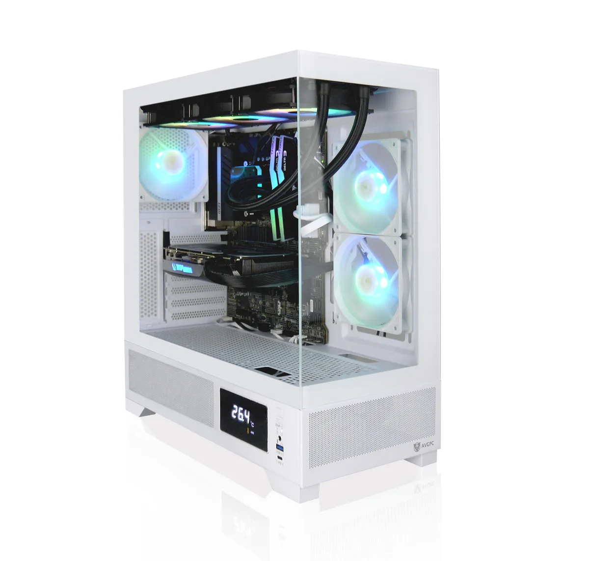 AVGPC AVGPC Whirlwind Gaming PC Ryzen 7 9700X Radeon RX 9070 XT 32GB DDR5 1TB NVME 360mm AIO White — product photo