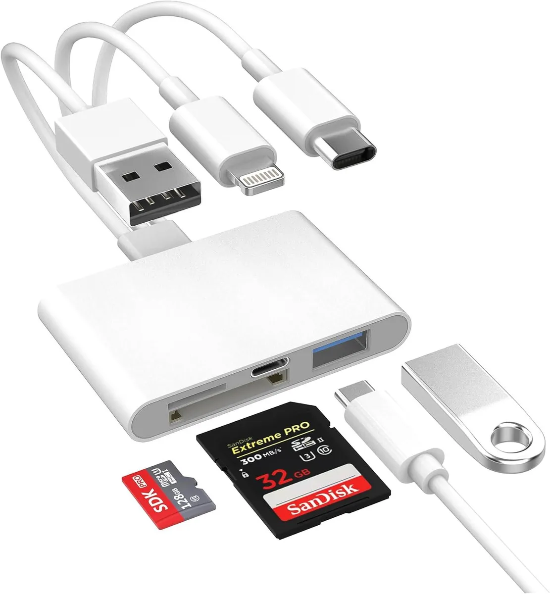 FLEANE FLEANE 4-in-1 SD Card Reader USB-C Lightning USB 3.0 OTG Adapter — product photo