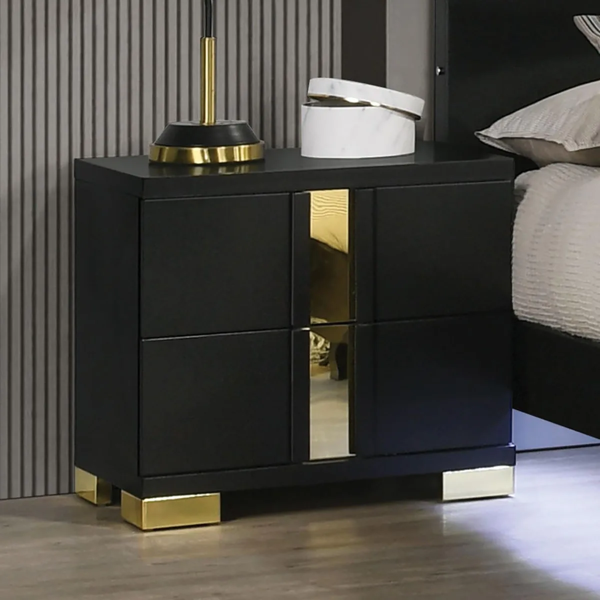 tuphen tuphen 2-Drawer Nightstand Black Gold Bracketed Metal Legs 23x15.5x22 — product photo