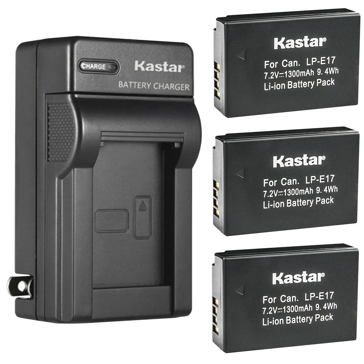 Kastar Kastar 3-pack LP-E17 battery and AC wall charger for Canon LP-E17 9967B02 EOS R8 R50 R100 — product photo