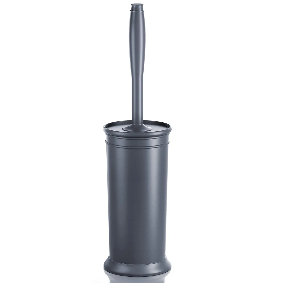 Gray plastic toilet brush with 16 long handle covered holder 360 dense bristles