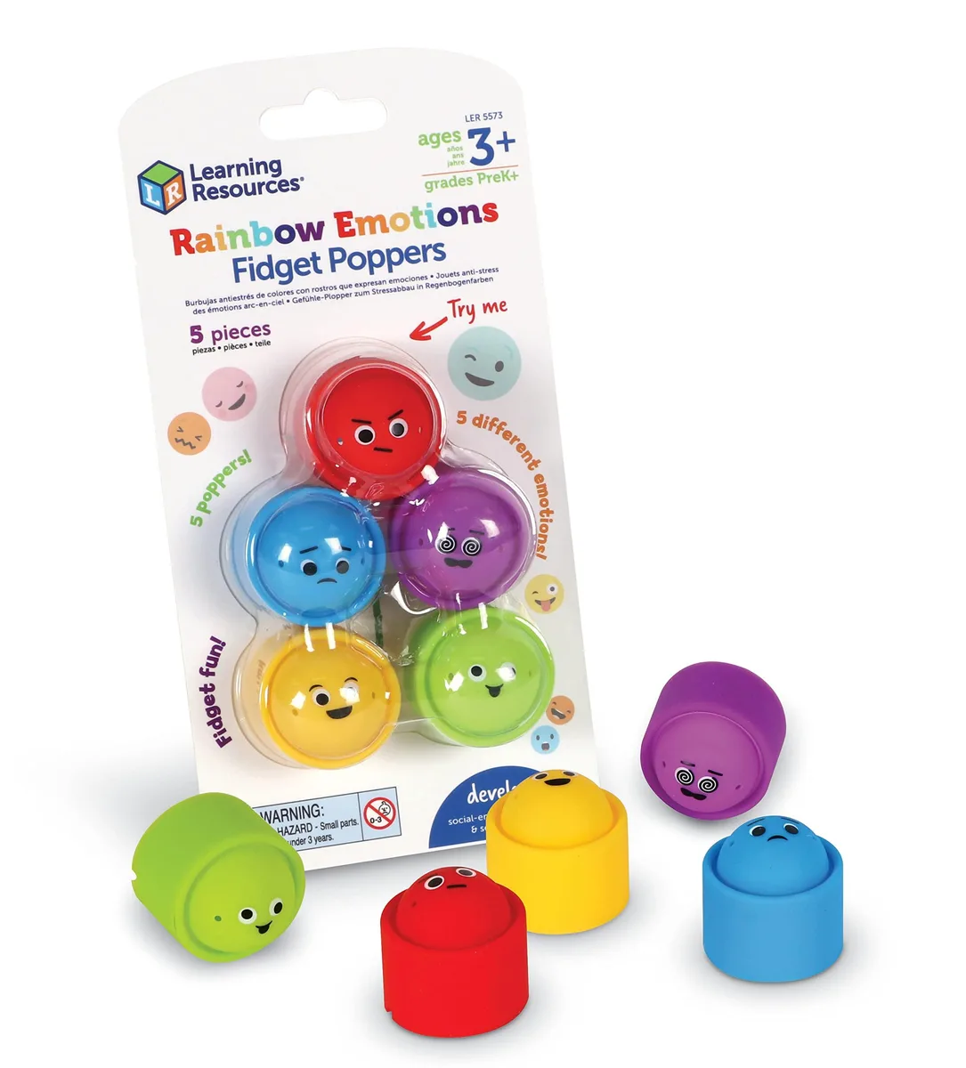  Rainbow Emotion Fidget Poppers 5 Pieces — product photo