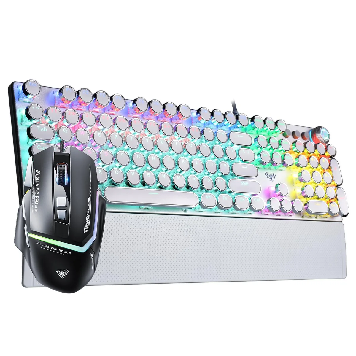 Vszerda Vszerda F2088 White Typewriter Mechanical Keyboard Blue Switches + S12PRO Gaming Mouse Black — product photo