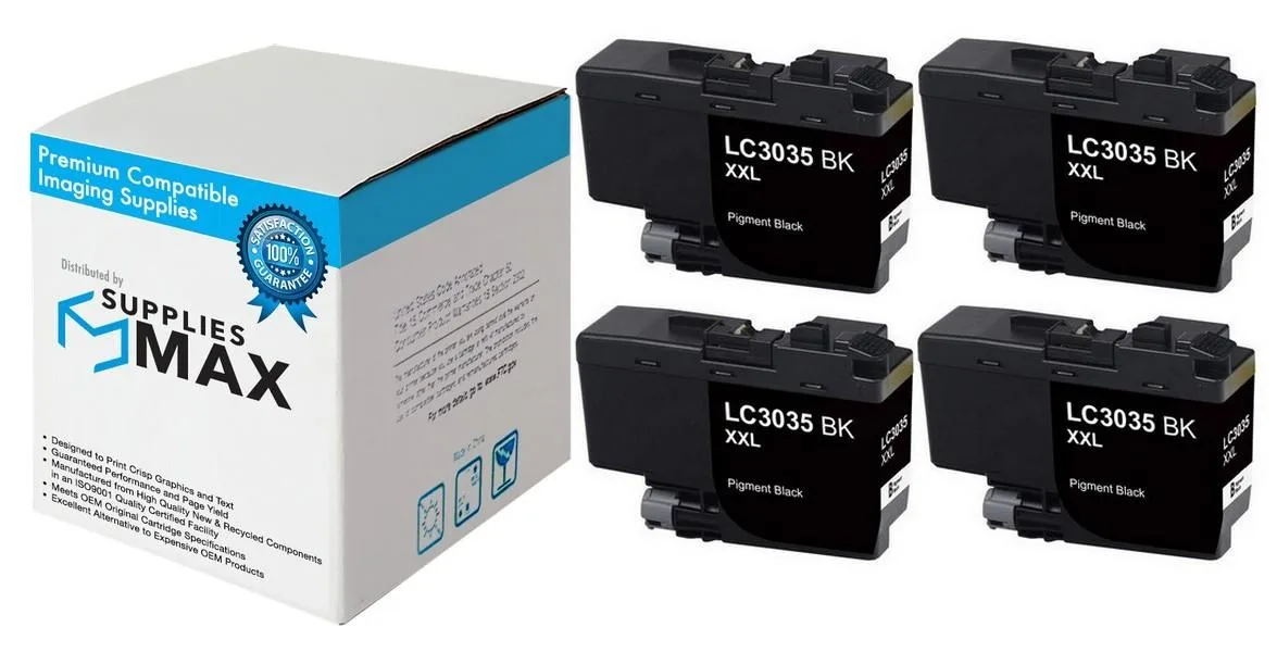 SuppliesMax SuppliesMax Brother LC-3035BK_4PK Black Ultra High Yield Inkjet 4 Pack 6000 Pages — product photo