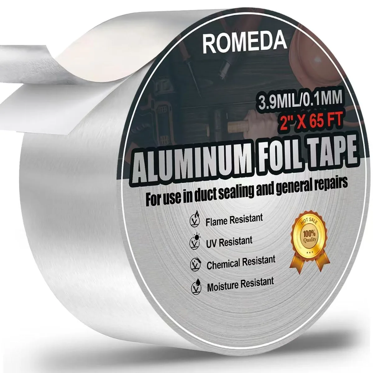  Romeda HU-XI-16 Aluminum Foil Adhesive 2 inch x 65 feet 3.9 mil — product photo