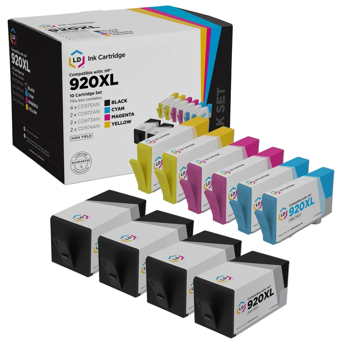 LD Products LD Products HP 920XL Remanufactured Ink Cartridge 10-Pack (4 Black, 2 Cyan, 2 Magenta, 2 Yellow) — product photo