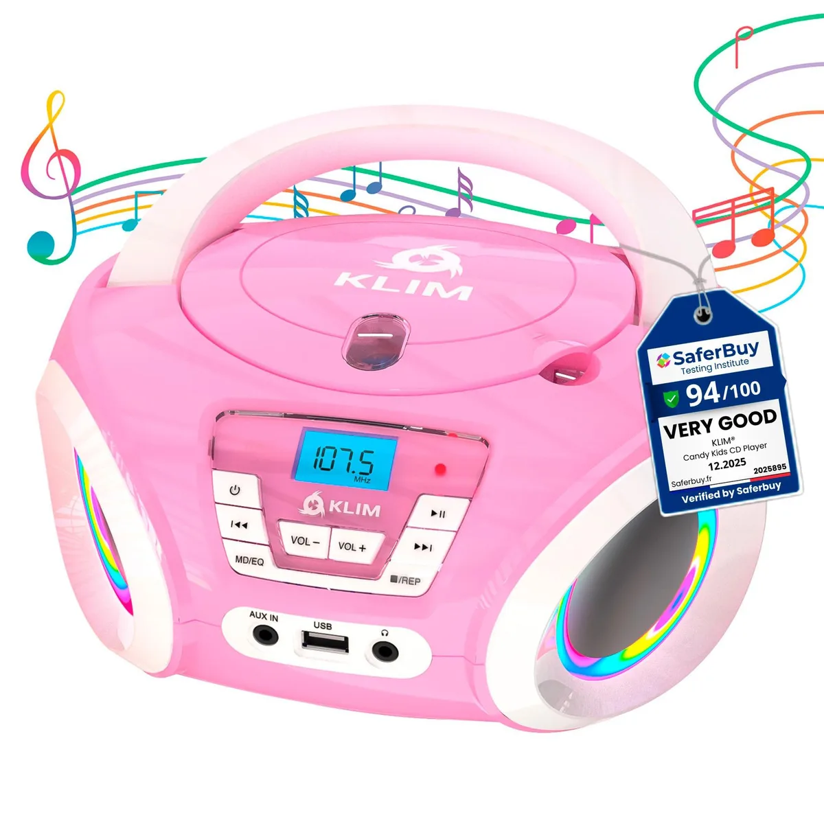 KLIM Candy Kids CD Player Boombox Pink KCDY — product photo