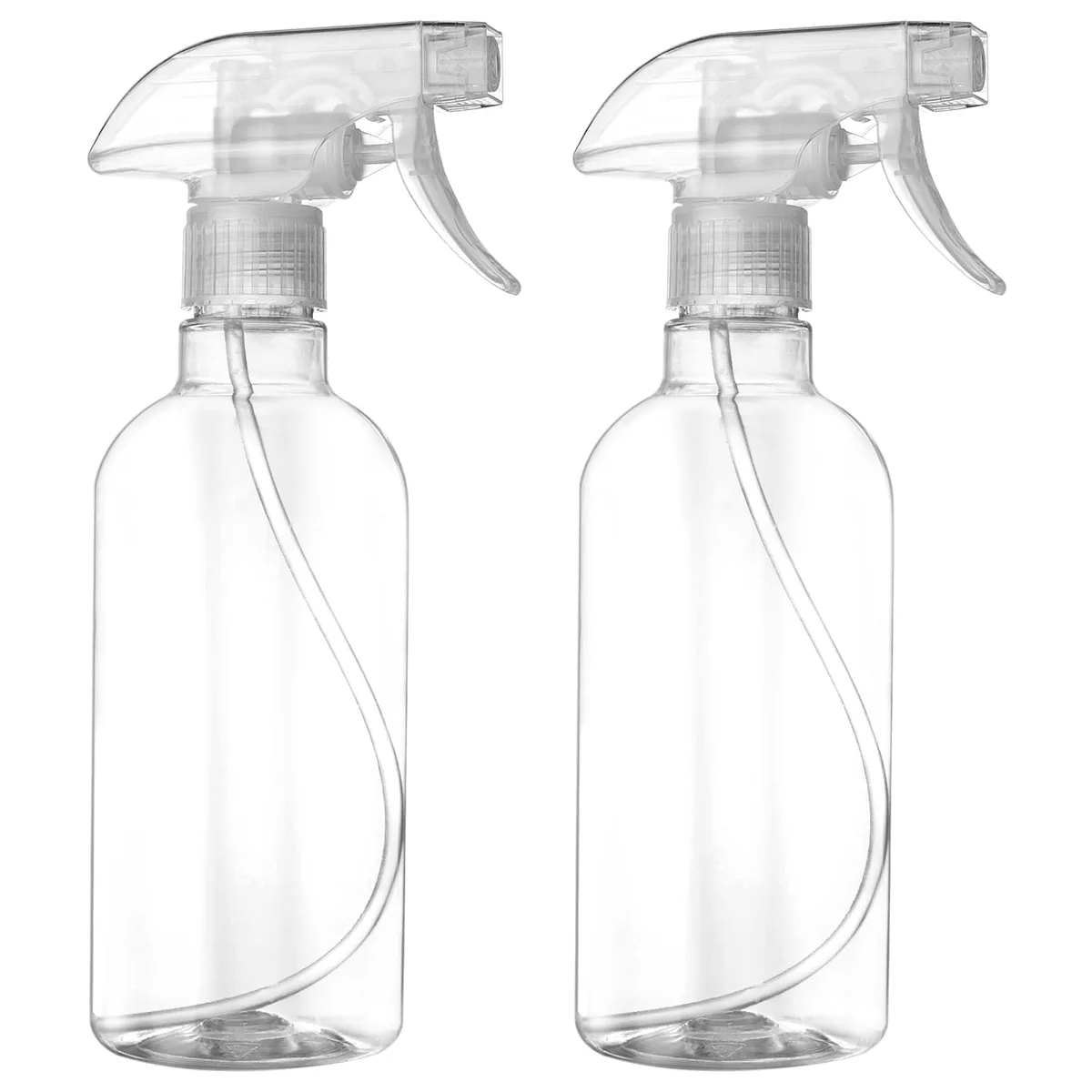 Two clear 16.9 oz spray bottles with adjustable nozzles