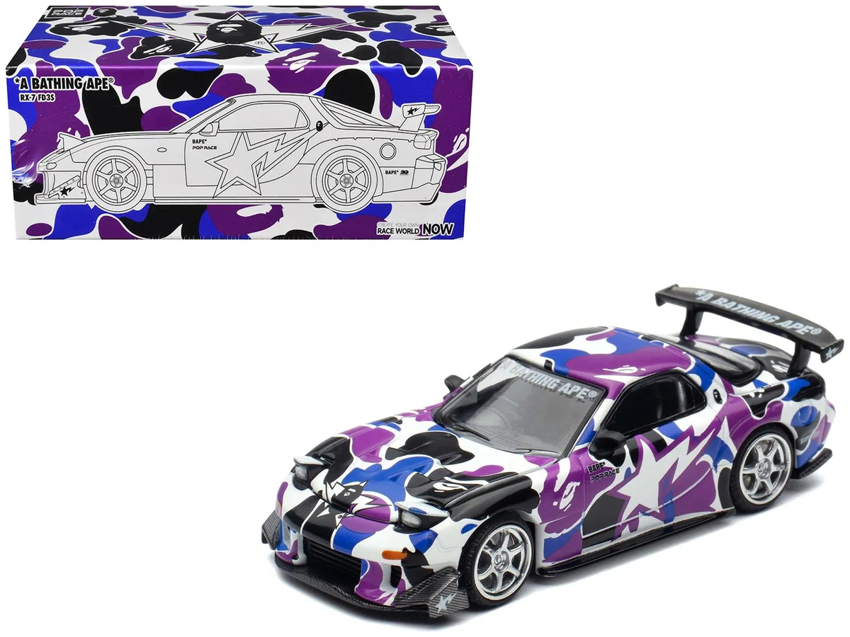 Pop Race Pop Race Mazda RX-7 FD3S RHD BAPE Purple Camouflage 1/64 hobby collectible — product photo