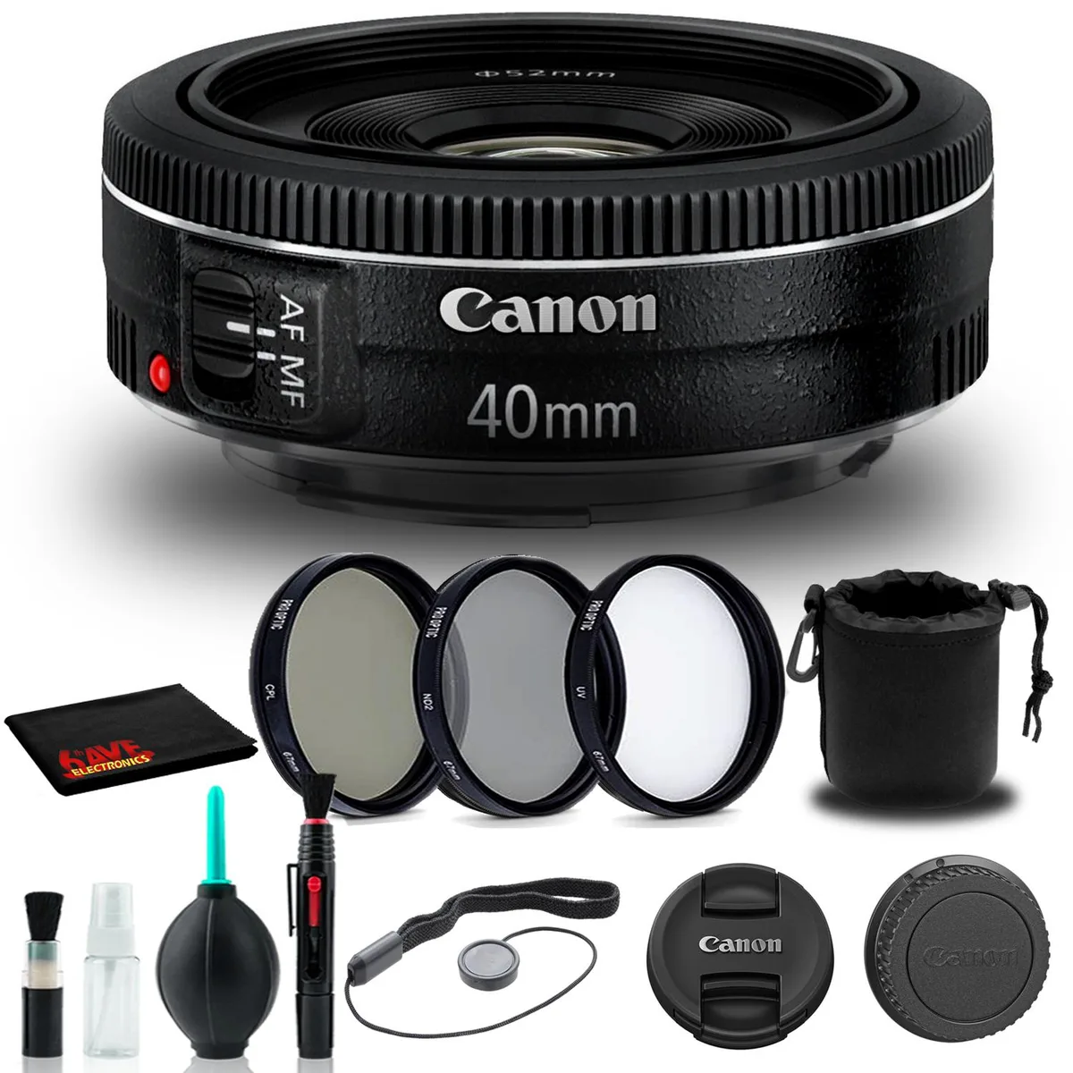 Canon Canon EF 40mm f/2.8 STM Lens (6310B002) + Filter Kit + Lens Pouch — product photo