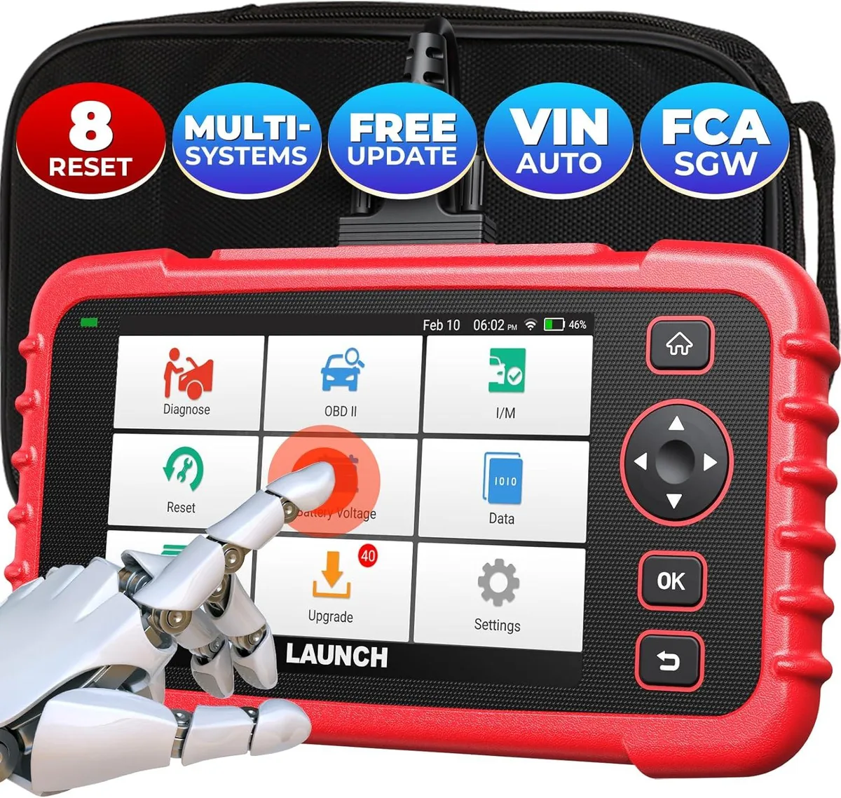 Handheld OBD2 scanner with colour screen and wide connector cable