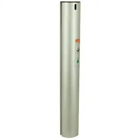 Transparent cylindrical plug-in base with fixed-height locking mechanism, anodized finish, three-position lock visible