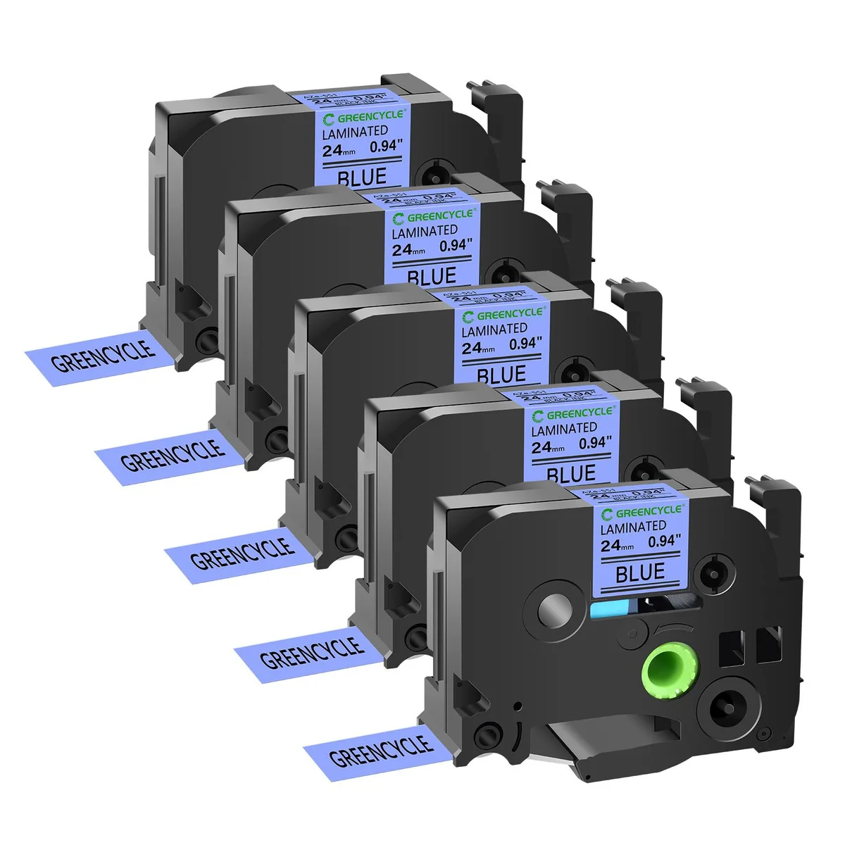 GREENCYCLE GREENCYCLE TZe-551 24mm Black on Blue Laminated Label Tape 5 Pack — product photo