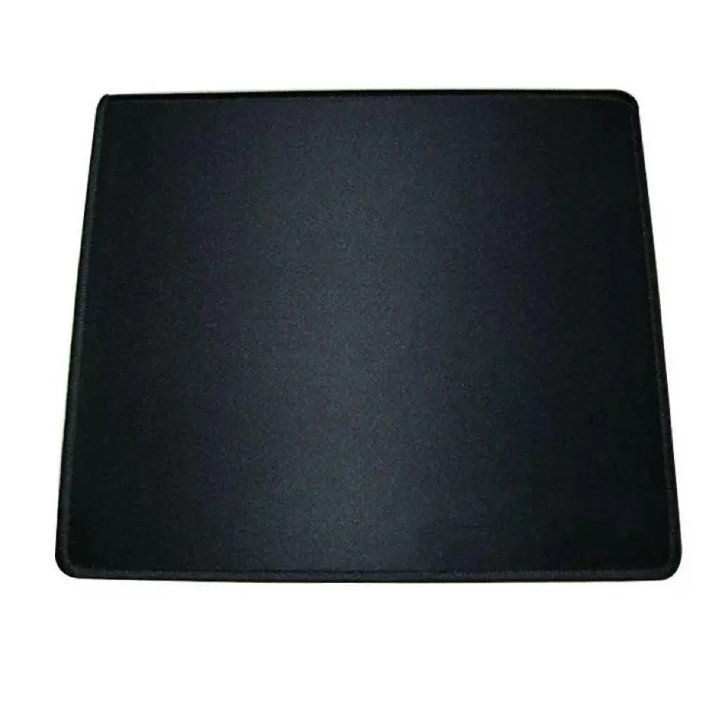 Black rectangular mouse pad, 12 by 8 inches, stitched edges, rubber base
