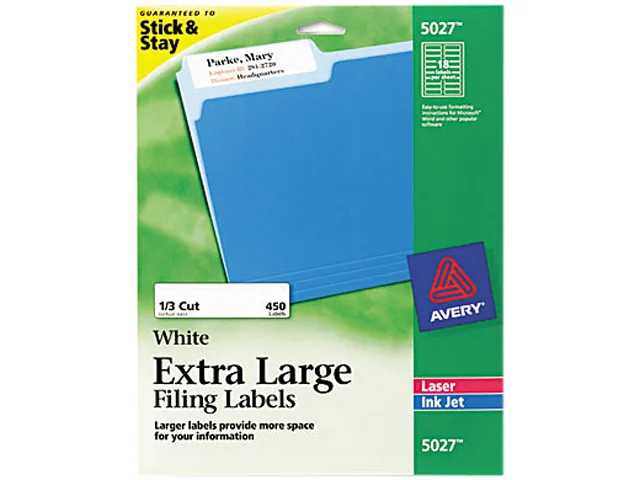 Avery Avery 5027 1/3-Cut Filing Labels 15/16 x 3-7/16 White 450/Pack — product photo