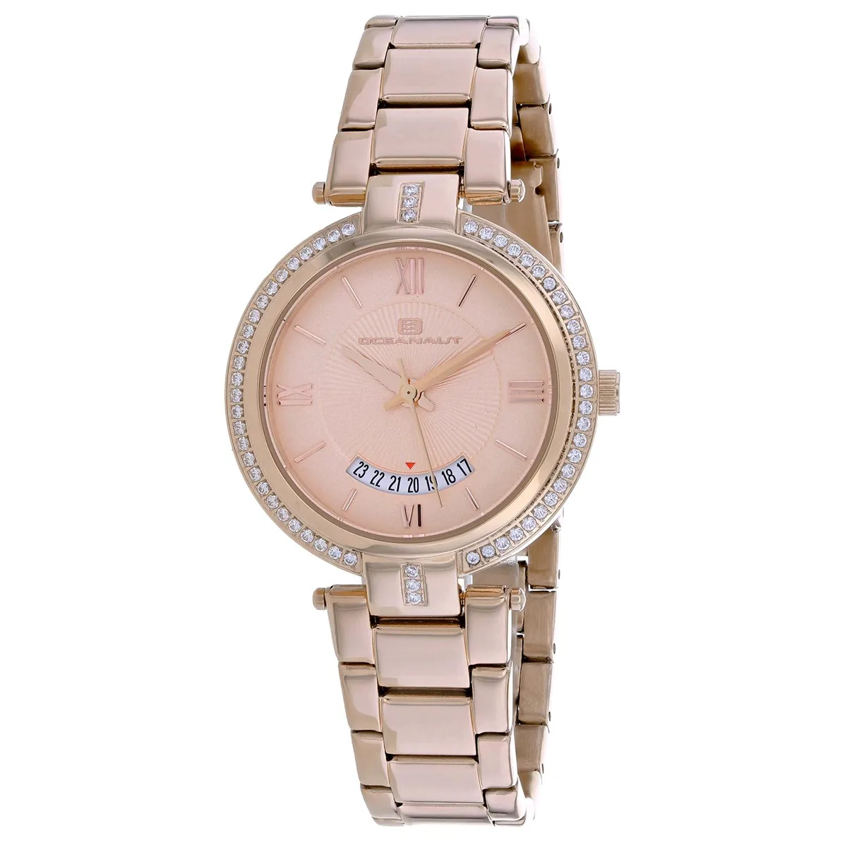 Rose gold dial watch on stainless steel bracelet
