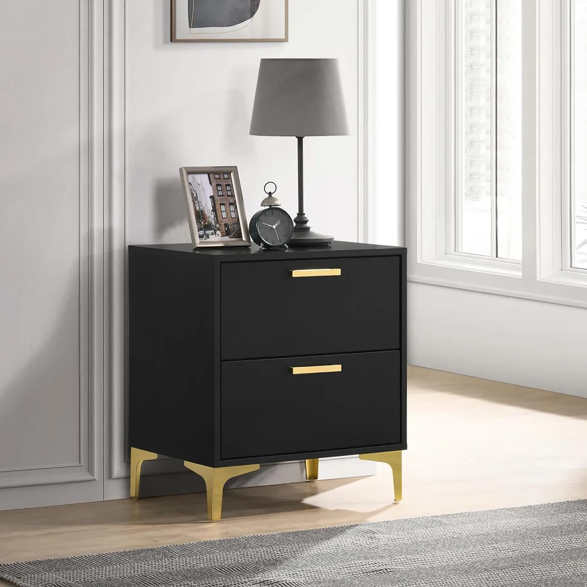 tuphen tuphen Black and Gold 2-Drawer Nightstand 24.75x21.75x15.75 in — product photo