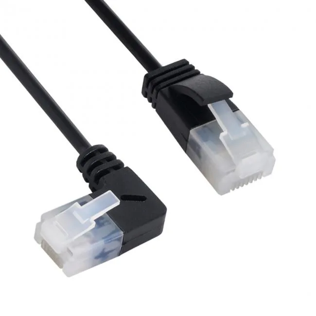 xiwai xiwai Ultra Slim Cat6 network ethernet cable 6 ft Black 90 degree left angled to straight — product photo