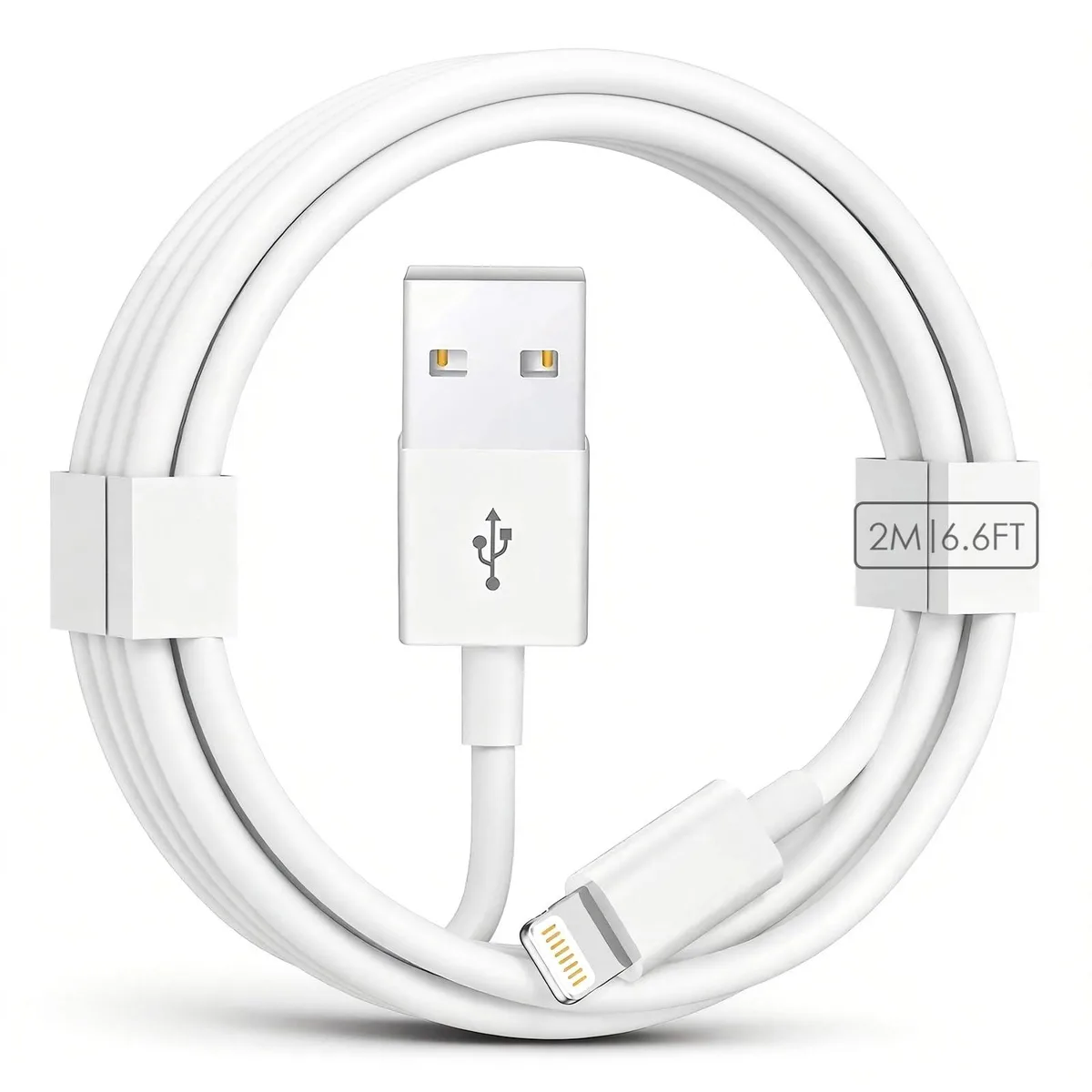 White Lightning to USB-A cable, six point six feet long, TPE jacket, reversible connector