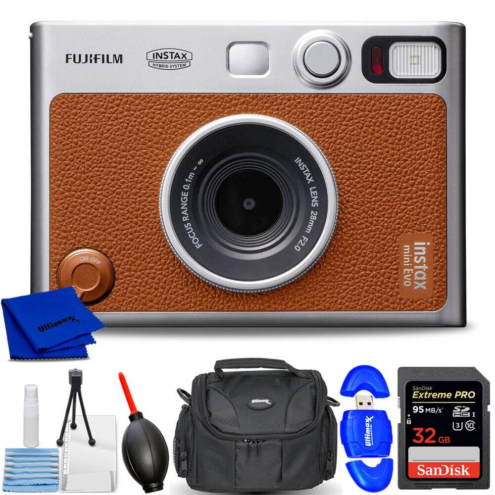 FUJIFILM FUJIFILM INSTAX MINI EVO Hybrid Instant Camera (Brown) 7PC Bundle — product photo