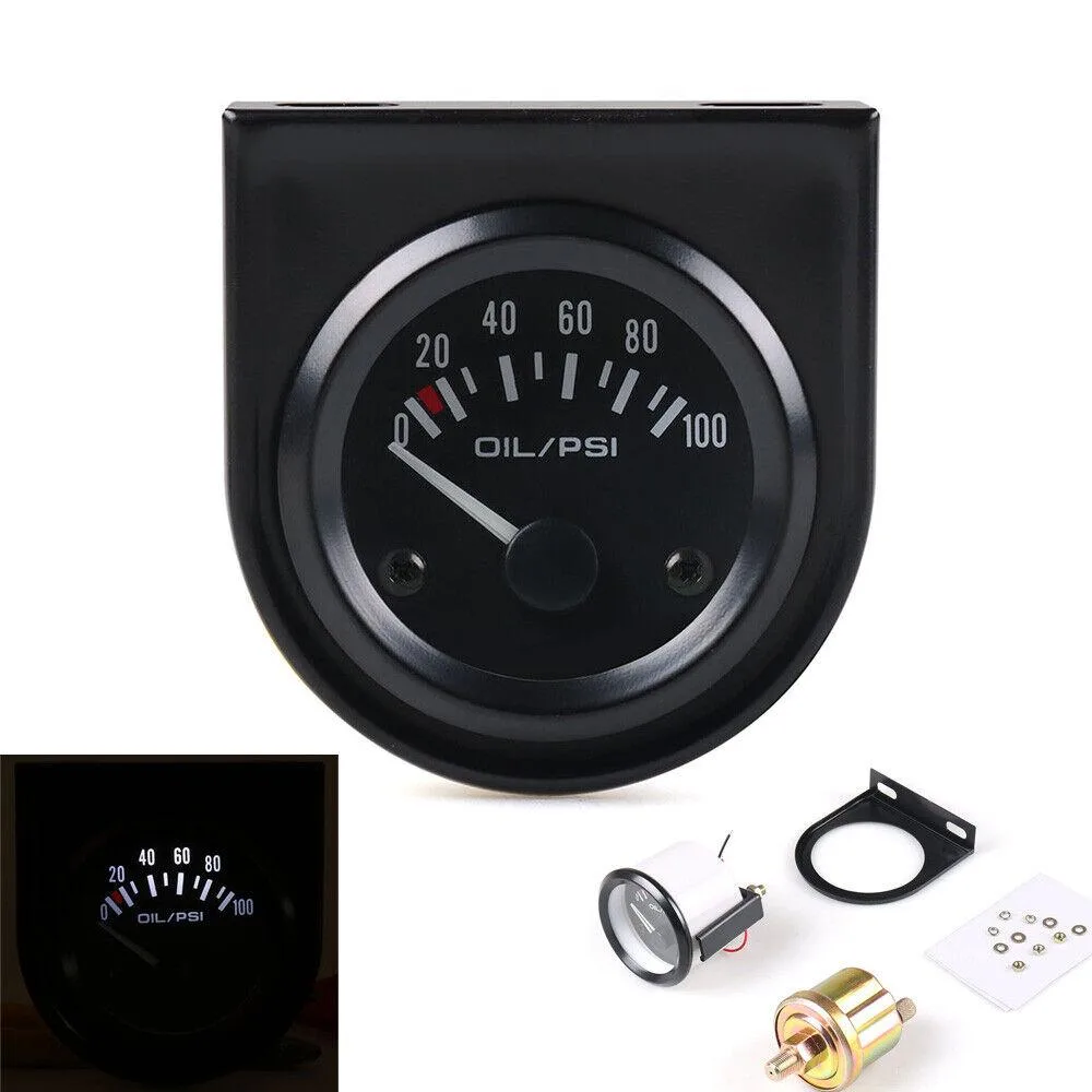 Dyno Racing Dyno Racing Oil Pressure Gauge 52mm 0-100 Psi 1/8 NPT White LED — product photo