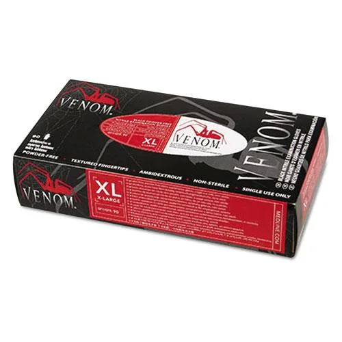 Box of 90 black nitrile exam gloves, textured fingertips