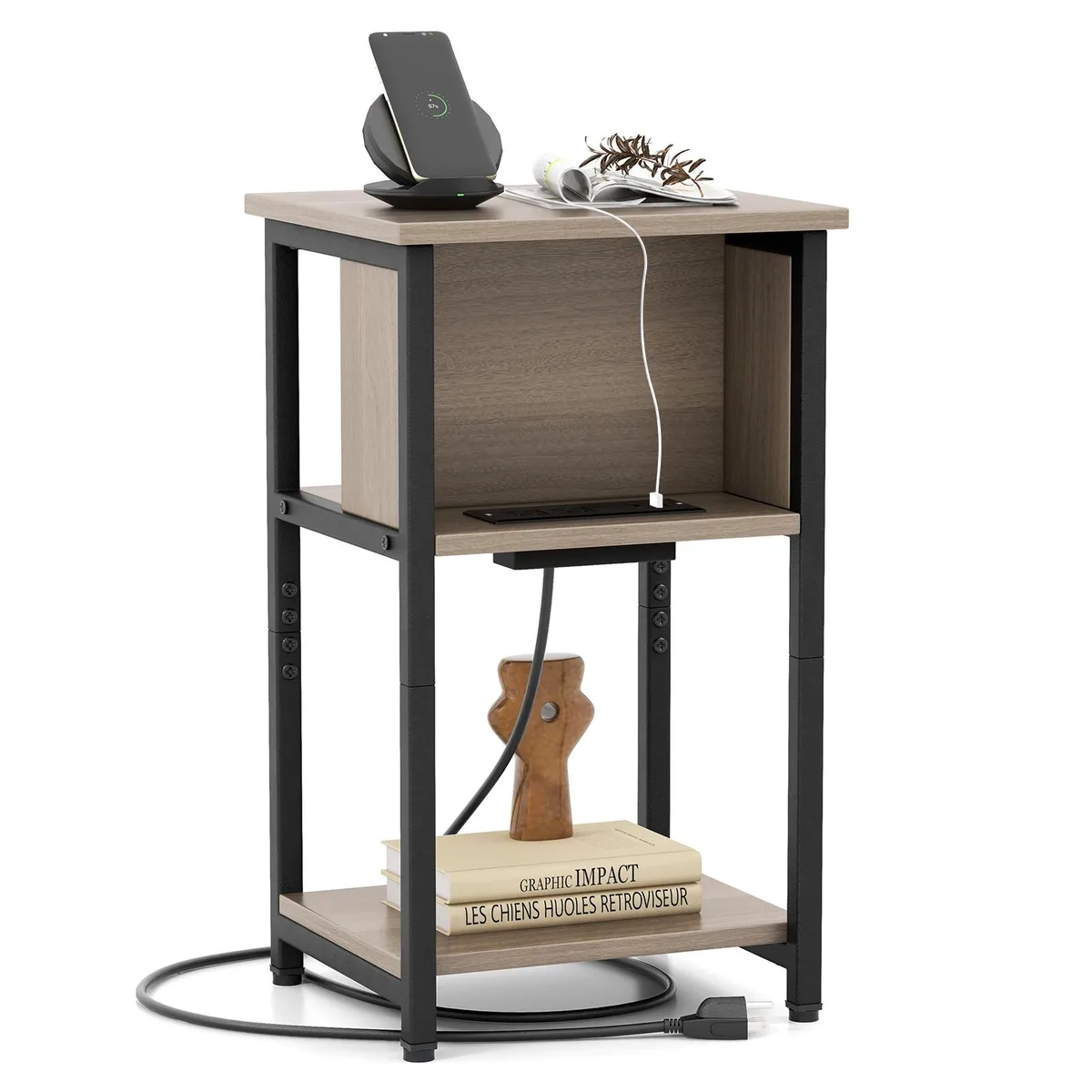 SlickBlue SlickBlue 3-Tier End Table USB Power Outlets Gray 13.5x12x23 — product photo