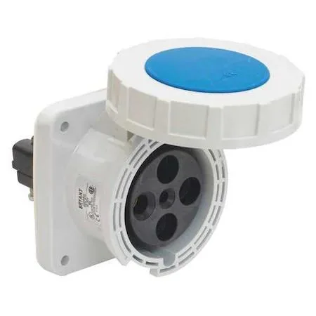 Blue 60A 250V IEC309 straight blade plug with watertight nylon body