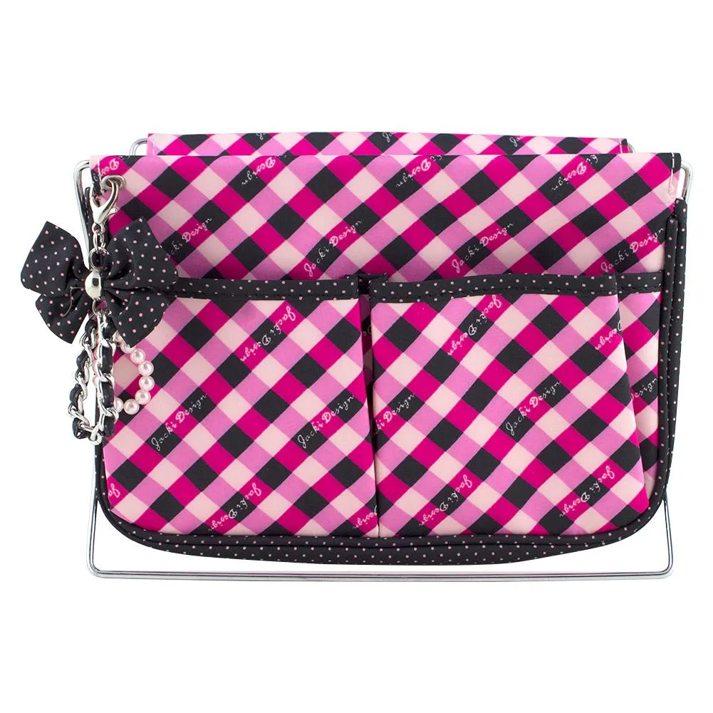 Hot pink plaid fabric magazine holder with front slip pockets