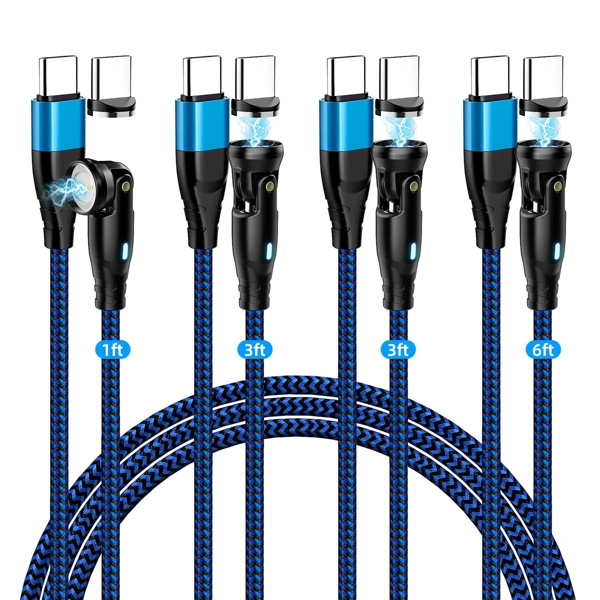 Short blue USB-C magnetic cable with angled connector, 3.3 inches long