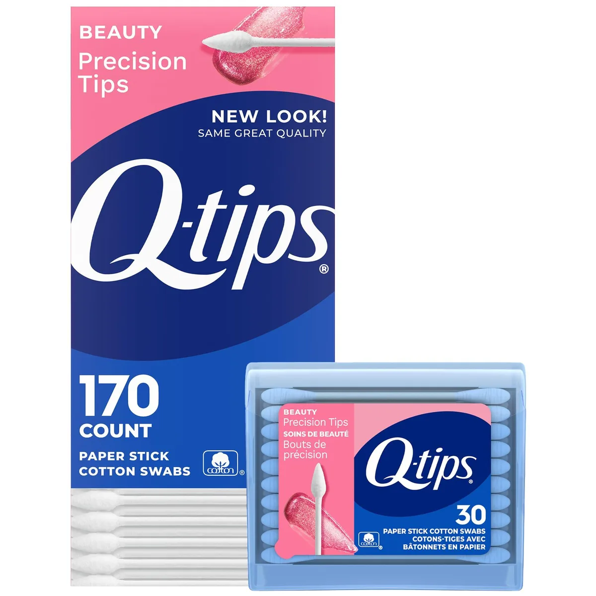 White cardboard box containing 200 cotton swabs with pointed tips