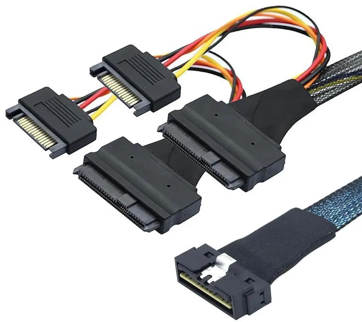 SMUGDESK SMUGDESK LP SFF8654 8i 74Pin to Dual SFF8639 U.2 + 15Pin Cable .5M — product photo