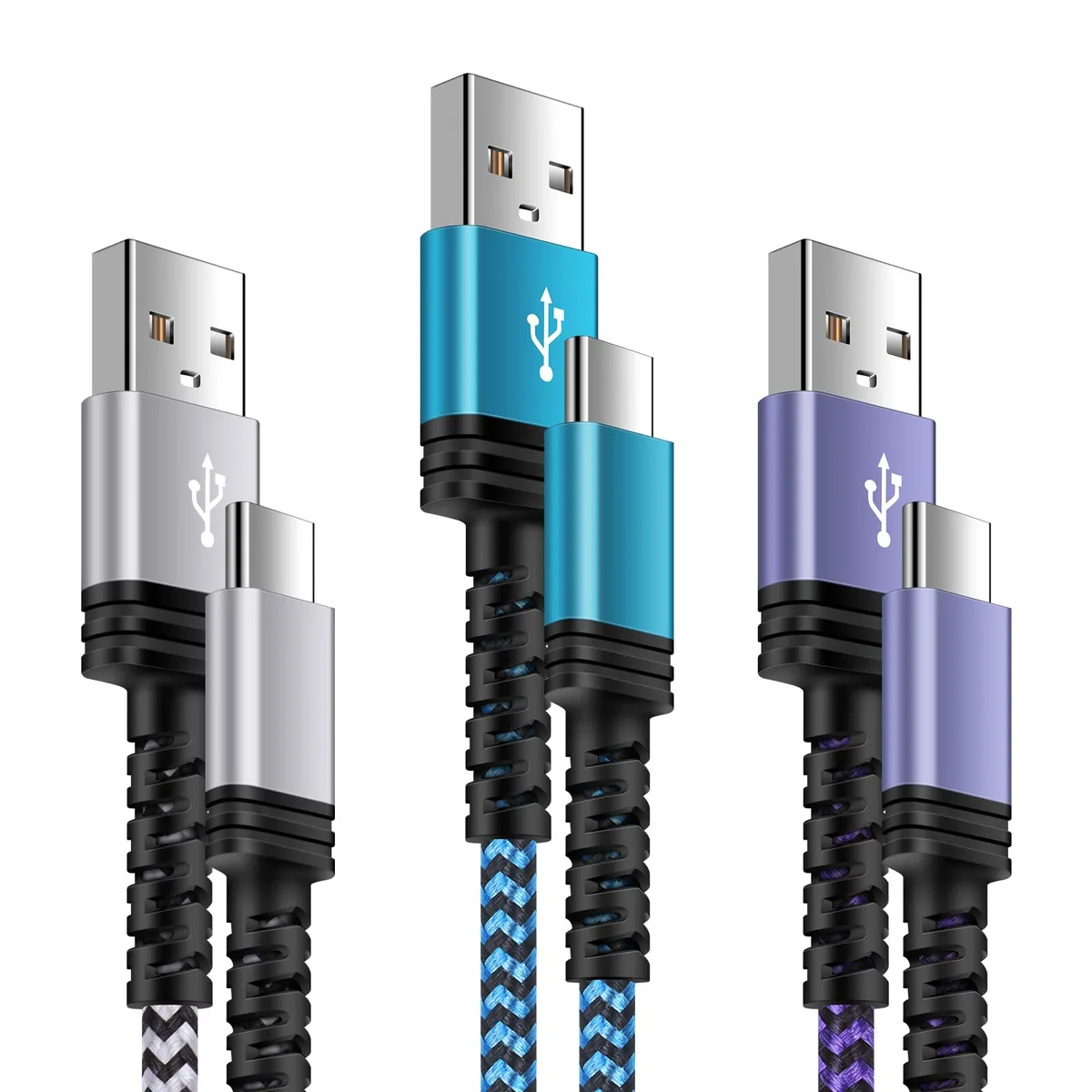 Blue braided USB-C to DVI cable six feet long