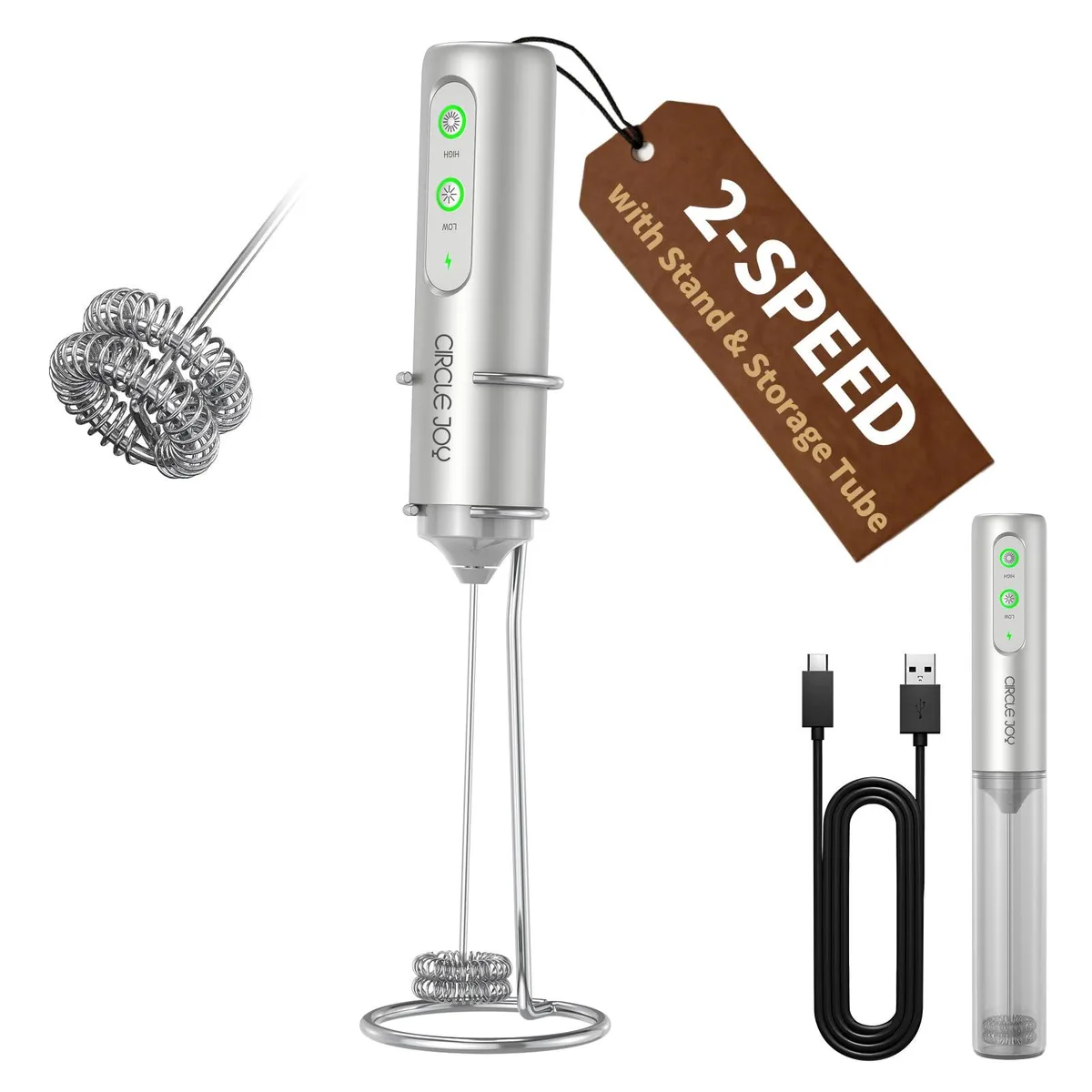 Brentwood KJBQ Circle Joy Milk Frother 2-Speed USB-C Silver — product photo