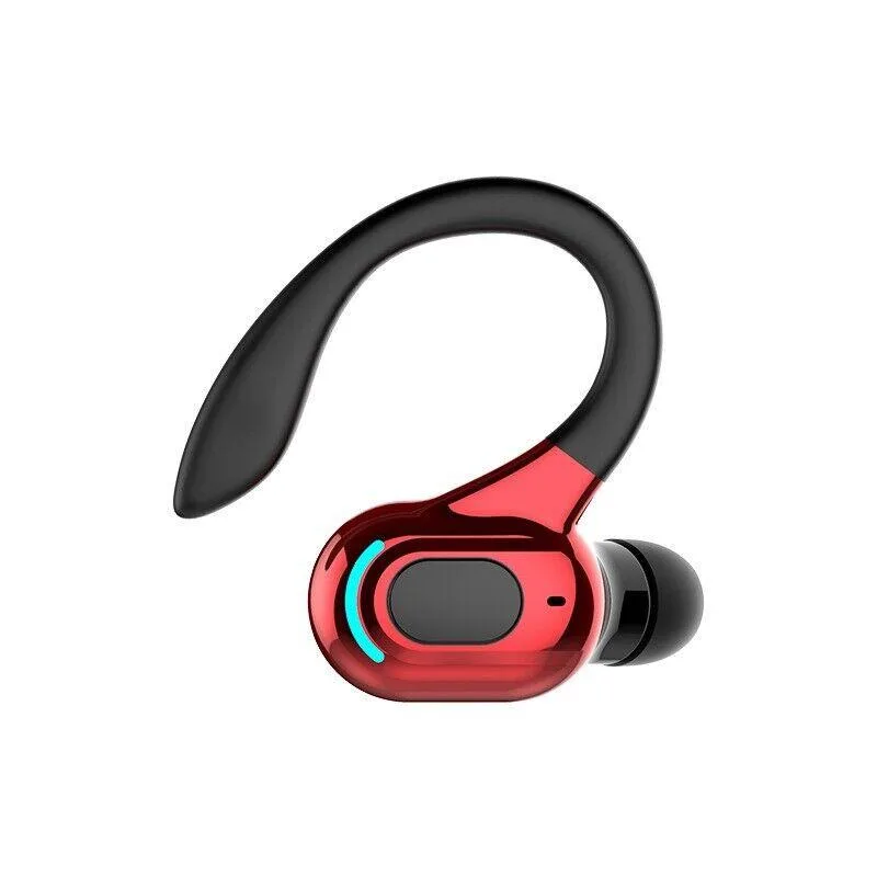 Red single earbud with ear hook, lightweight 3.5g design, Bluetooth 5.1