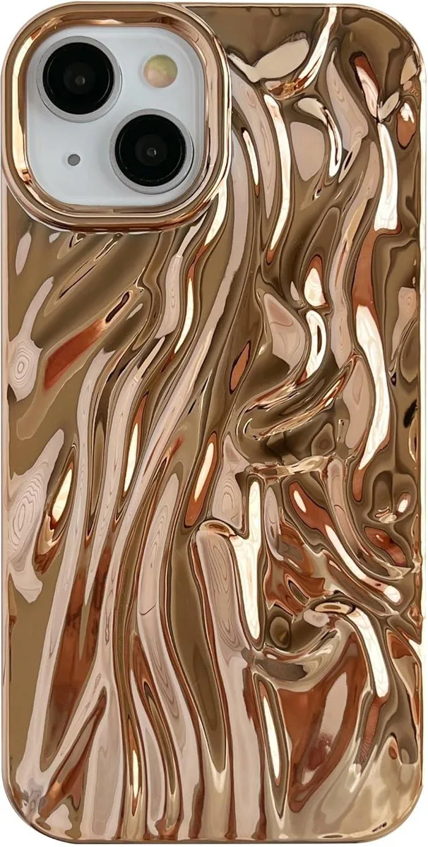 TAURKENAM TAURKENAM Pleated Water Ripple Chrome Wave Pattern Soft Case Gold iPhone 13 — product photo