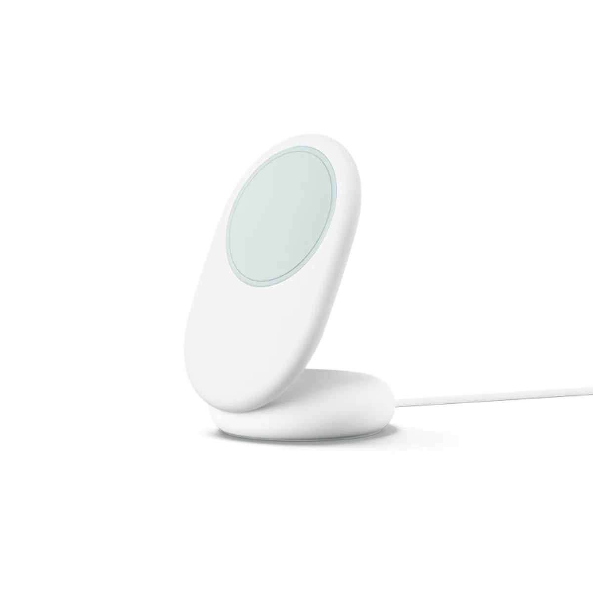 White Google wireless charger stand with detachable magnetic puck, 25W Qi2 charging for Pixel phones