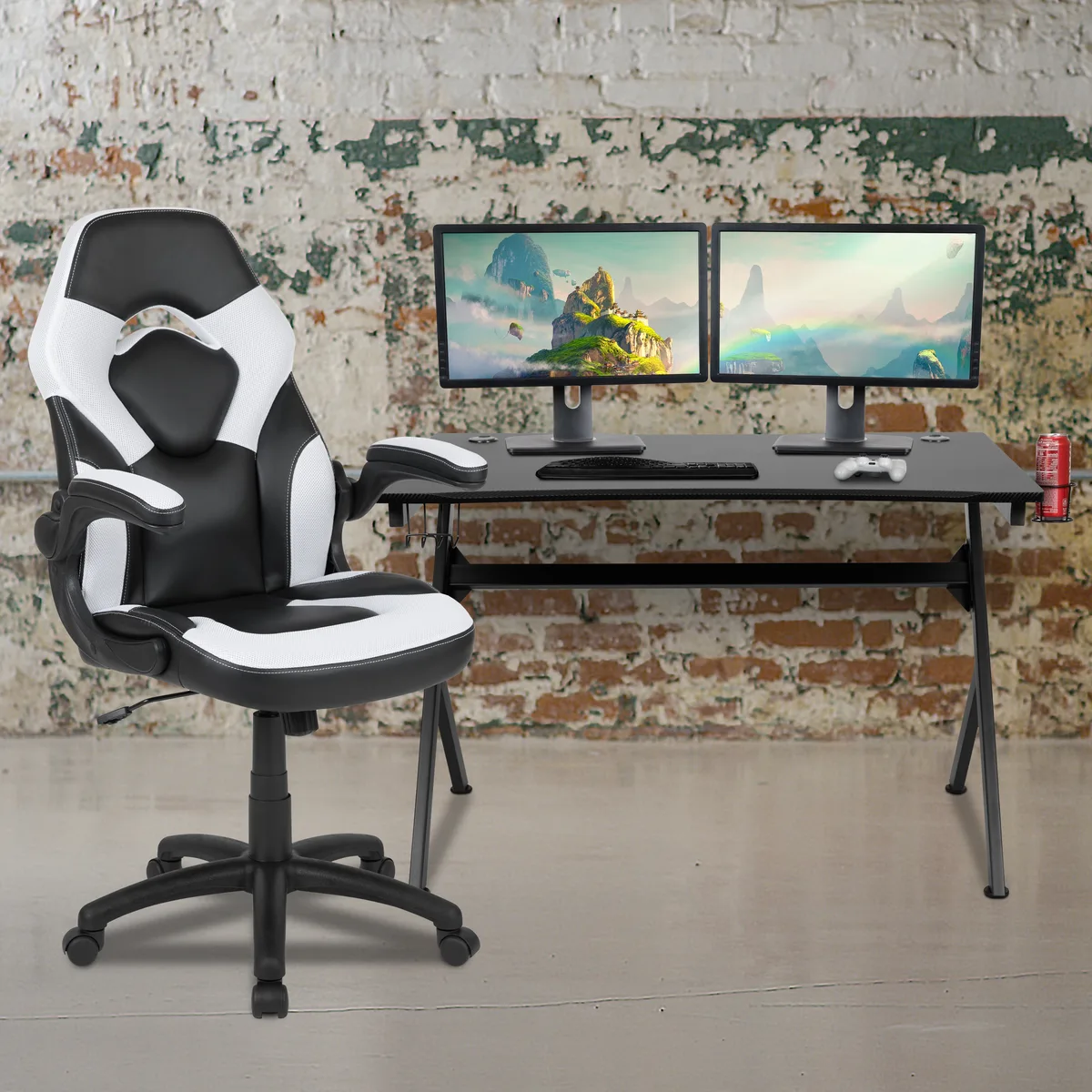 Flash Furniture Flash Furniture Gaming Desk and Chair Set Black Top White/Black Chair office furniture — product photo