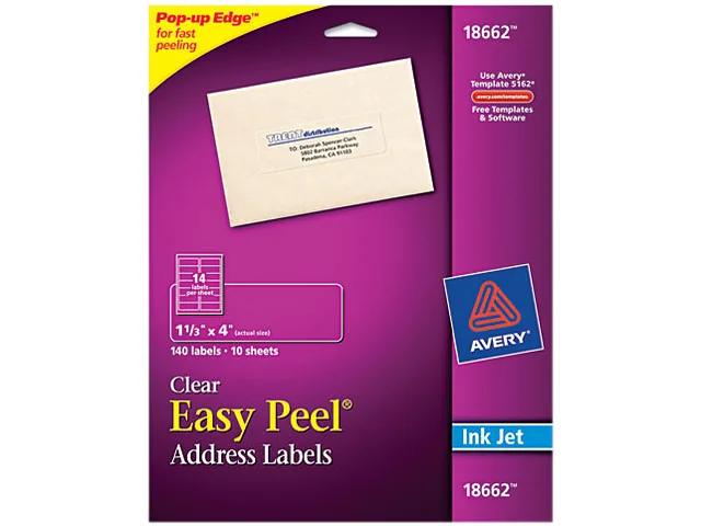 Avery Avery 18662 Clear Easy Peel Mailing Labels, Inkjet, 140/Pack — product photo
