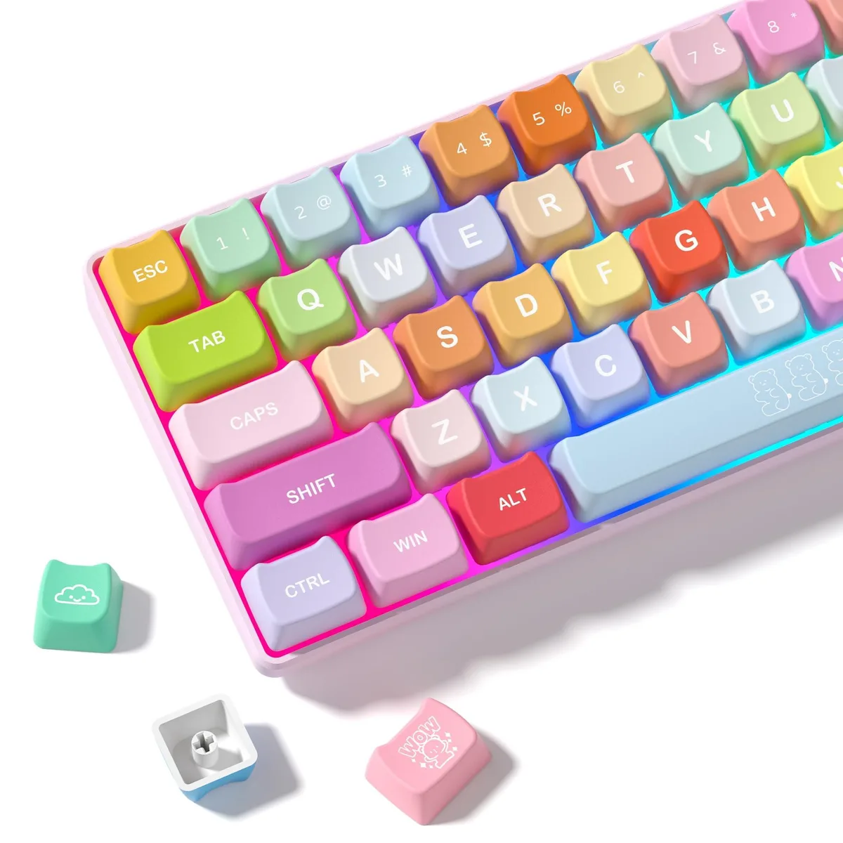 Womier Womier Cute Keycaps Cat PBT MOA Profile Rainbow Candy 130-Key keyboard accessory — product photo