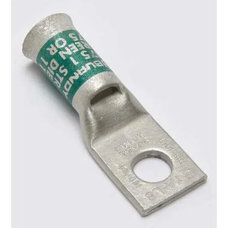 Copper compression lug, tin finish, one hole, short barrel