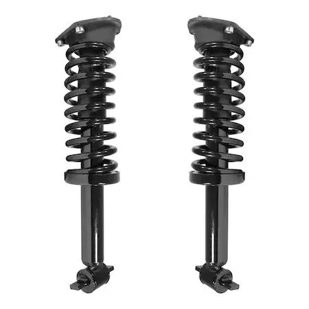 Pair of silver front strut assemblies with coil springs and top mounts