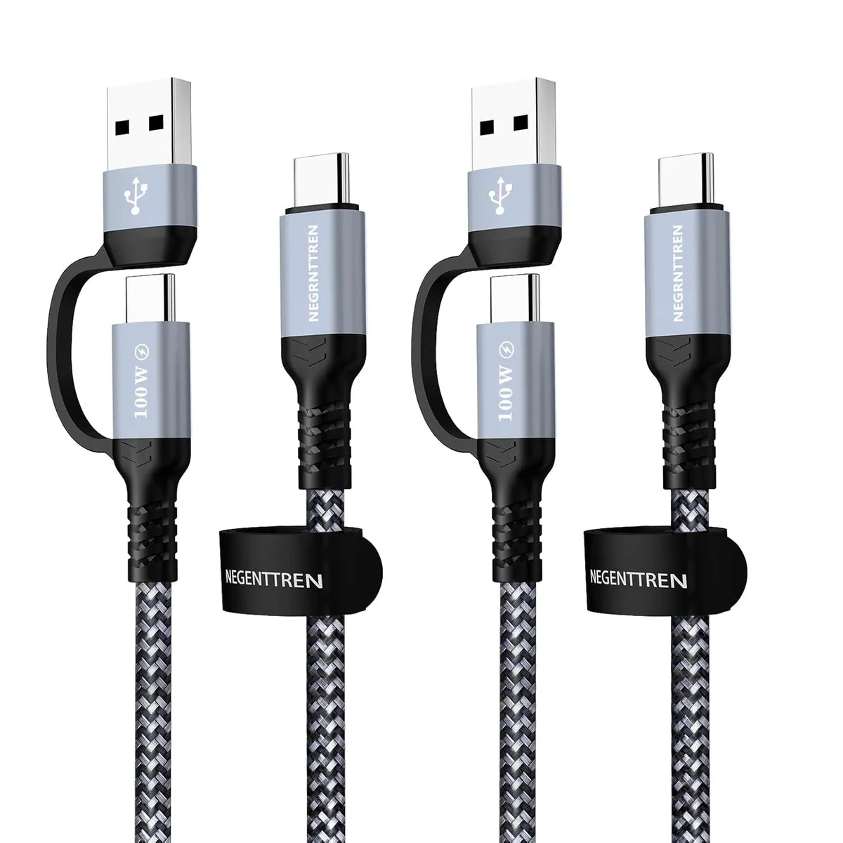 Kootion Kootion 2-in-1 USB-C Cable 100W 6.6 ft 2-Pack Nylon Braided — product photo