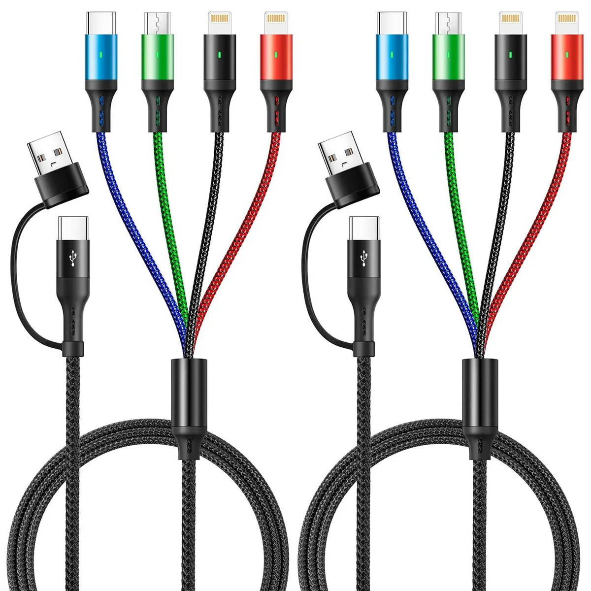 KEHIPI KEHIPI 5-in-1 USB A/C to 2×Lightning/USB-C/Micro-USB 3.5A Braided 4ft Black — product photo