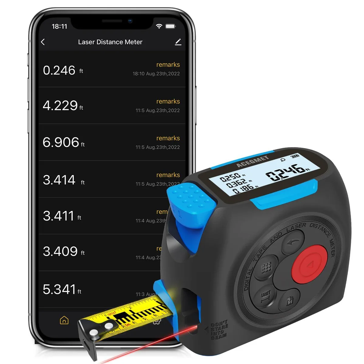  ACEGMET DT30 Digital Laser Tape Measure 131ft 16ft ±1/16in — product photo
