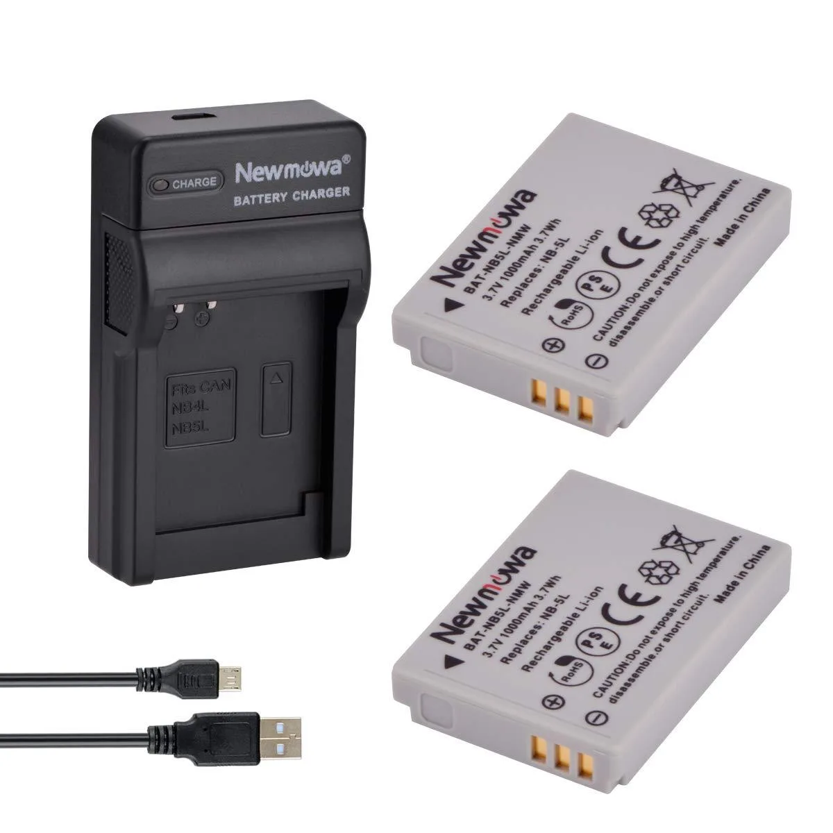  Newmowa NB-5L 2-pack 1000mAh Li-ion battery kit with USB charger — product photo