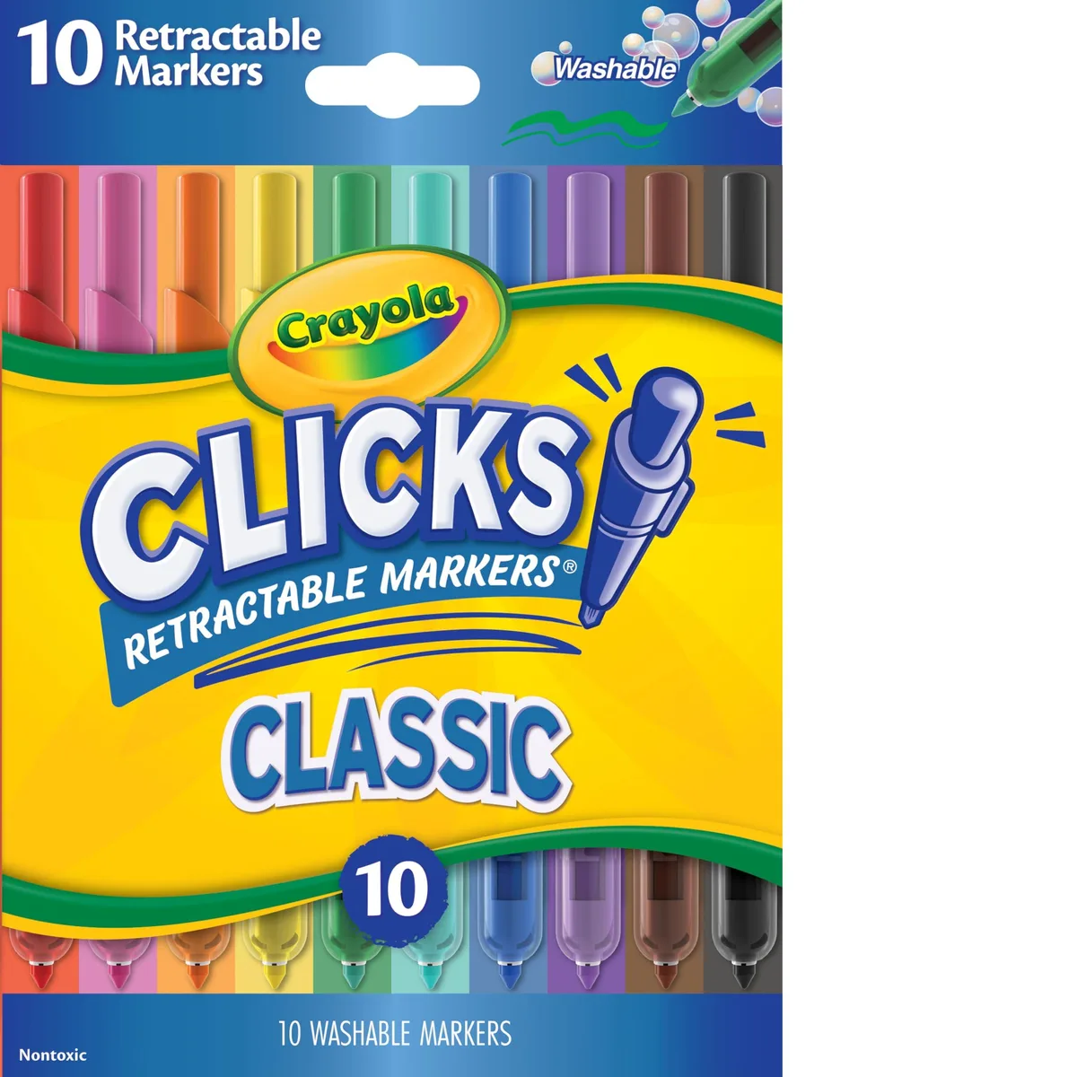 Blue retractable markers in a rectangular pack, ten count