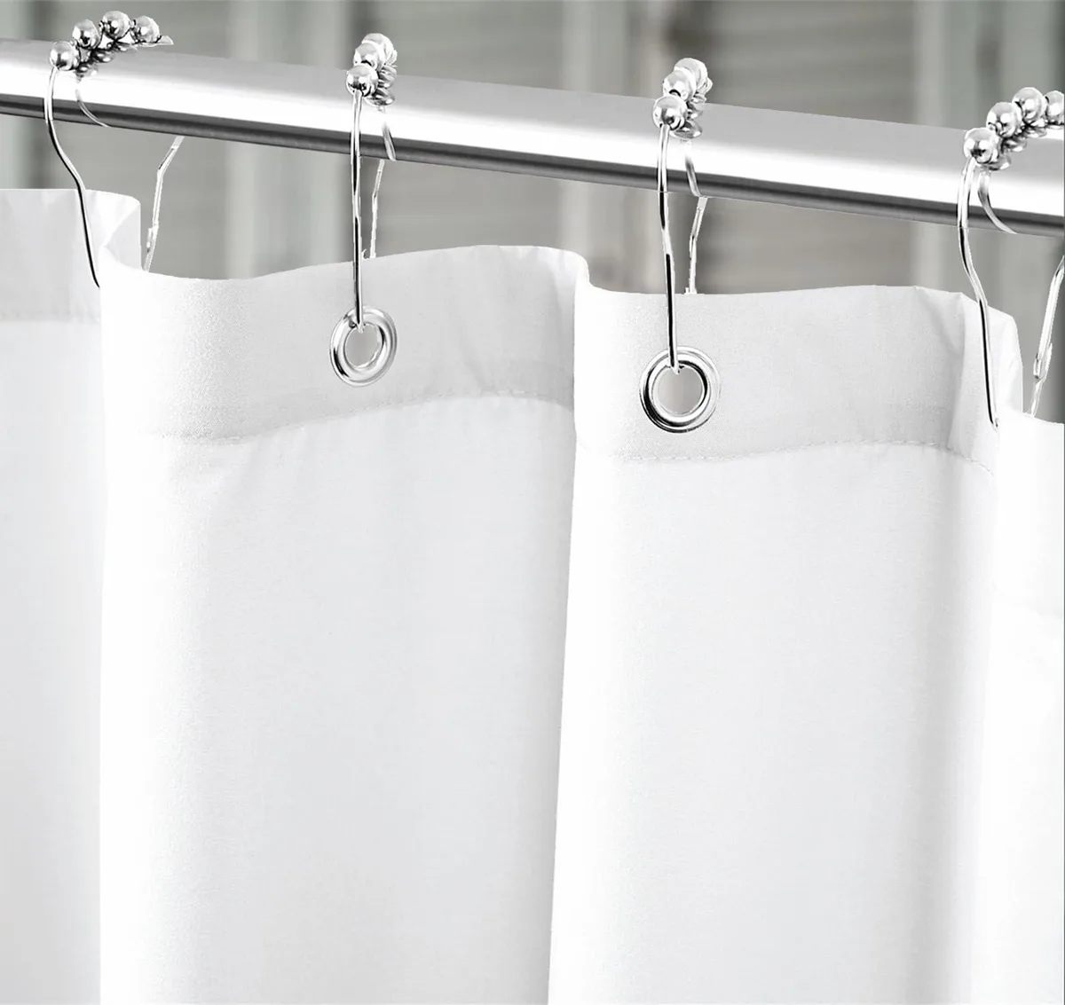 White microfiber shower curtain liner 72x72 inches with weighted magnets and metal grommets