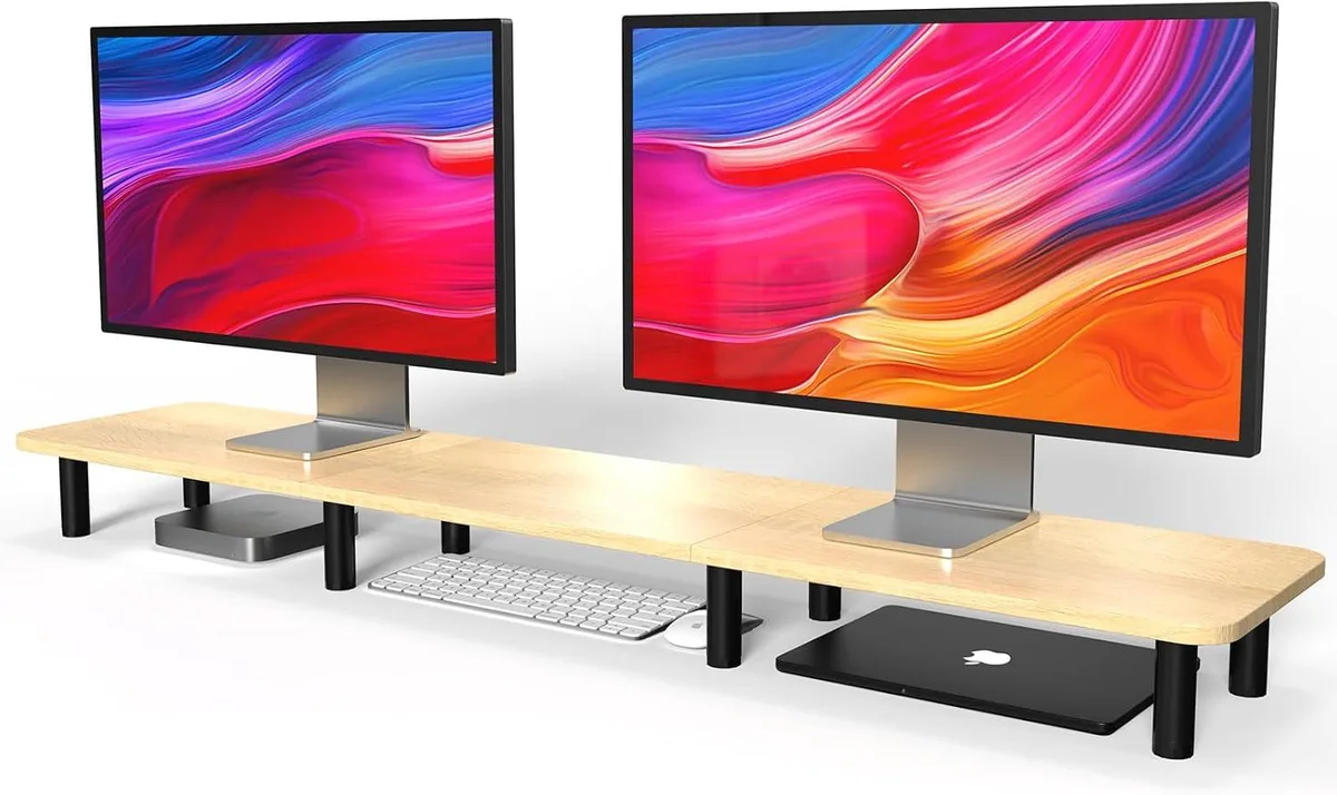 PISKEKAT PISKEKAT 43.7in Monitor Stand Riser Wood Steel Adjustable 3.2-4in 100lb — product photo